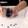 Taza de café de vidrio de doble pared con asa